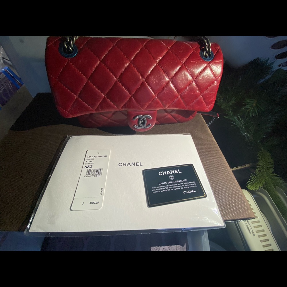 Authentic Red Chanel Vintage with gunmetal strap